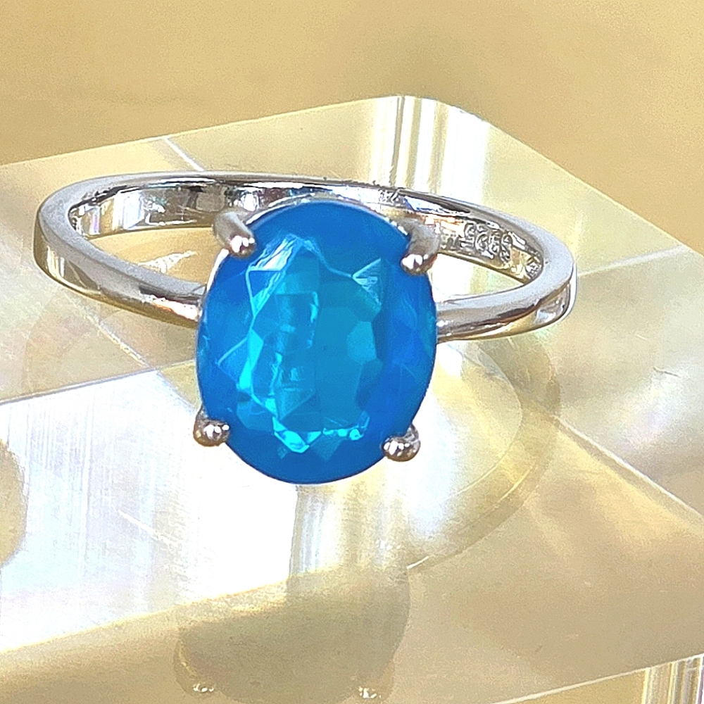 Natural Large Blue Opal 925 Sterling Silver Ring Sz 8.5